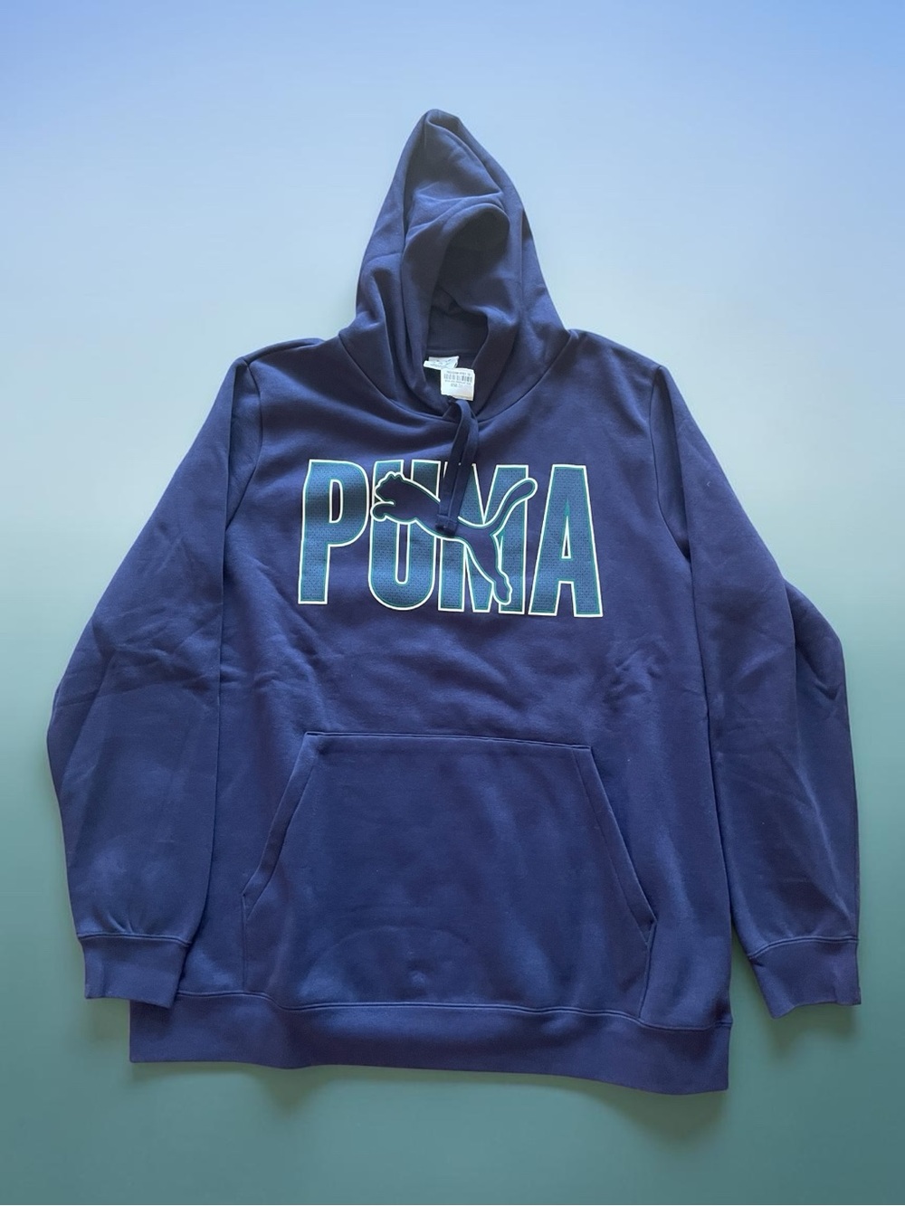 Puma Navy Hoodie with Teal-Outline Logo Men’s Size XXL NWT